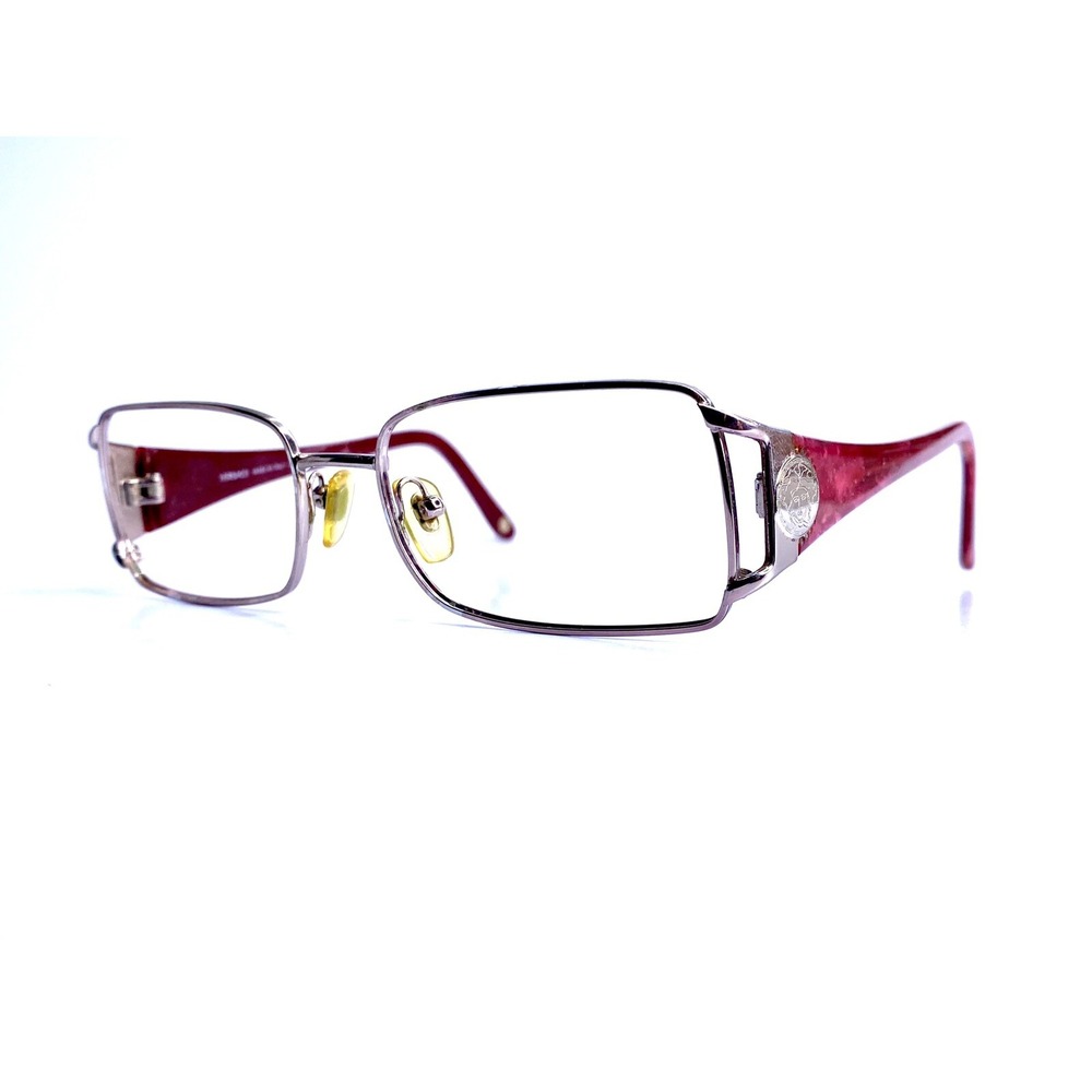Versace Silver Rectangular Glasses Red Medusa Temples Italy MOD 1142B 51 16 135 - Picture 2 of 8
